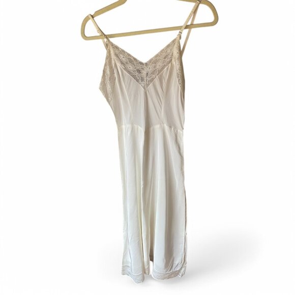 Vintage Charmode White Lace Trim Satin Slip Petticoat Shift Dress XS - Picture 1 of 9